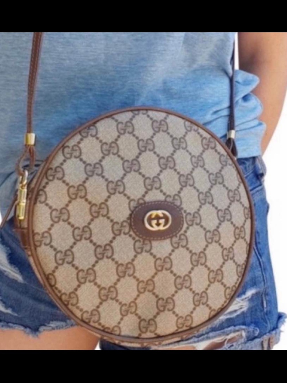 Gucci Beige and Brown GG Monogram Round Crossbody Bag
